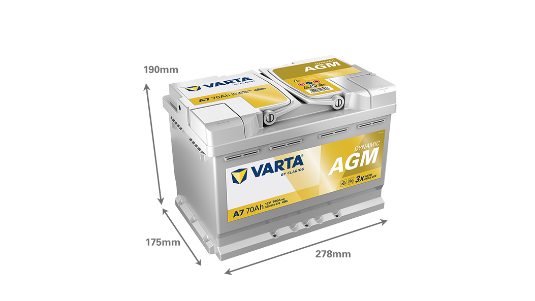 Varta AGM akku 70Ah 12V A7 xEV, 570901076 SILVER Dynamic_1